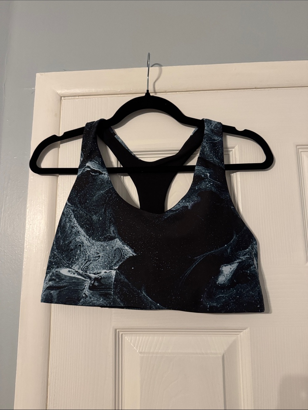 Old Navy Black and Blue Marble Print Sports Bra